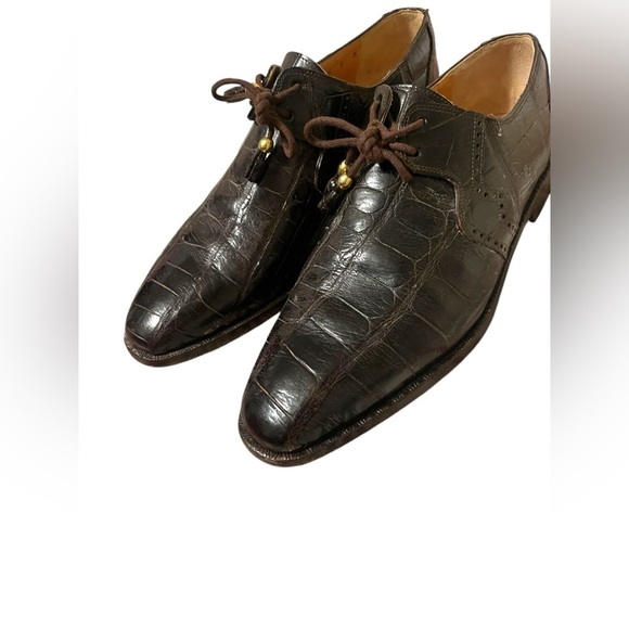Mauri Alligator Skin Lace-Up Dark Brown Oxford Shoes US 9 Handmade Italy main image 8